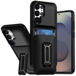 Samsung s26 Ultra Card Holder (2X) with Wrist Strap Hybrid With KickStand - Beige+Light Pink