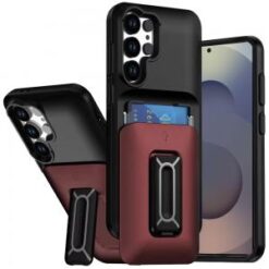 Samsung s26 Ultra Card Holder (2X) with Wrist Strap Hybrid With KickStand - Beige+Light Purple