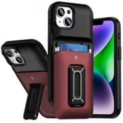 iPhone 13/14 Card Holder (2X) with Wrist Strap Hybrid With KickStand - Black+Red