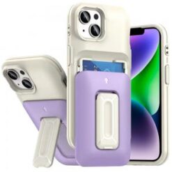 iPhone 13/14 Card Holder (2X) with Wrist Strap Hybrid With KickStand - Beige+Light Purple
