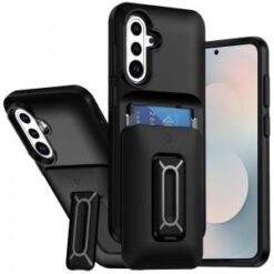 Samsung s26 Card Holder (2X) with Wrist Strap Hybrid With KickStand - Black+Black