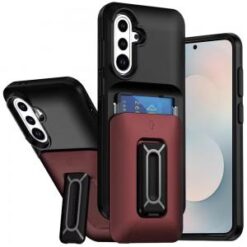 Samsung s26 Card Holder (2X) with Wrist Strap Hybrid With KickStand - Black+Red