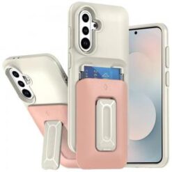 Samsung s26 Card Holder (2X) with Wrist Strap Hybrid With KickStand - Beige+Light Pink