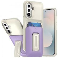 Samsung s26 Card Holder (2X) with Wrist Strap Hybrid With KickStand - Beige+Light Purple