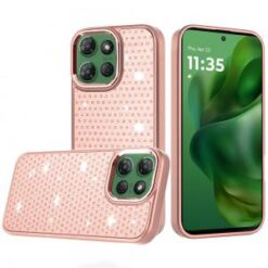 Moto G Power 2026/2025 Beautiful Diamond Metallic Design Metal Chrome Edged Hybrid - Rose Gold