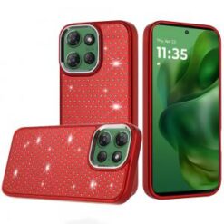 Moto G Power 2026/2025 Beautiful Diamond Metallic Design Metal Chrome Edged Hybrid - Red