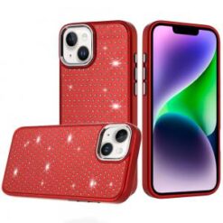 iPhone 13/14 Beautiful Diamond Metallic Design Metal Chrome Edged Hybrid - Red