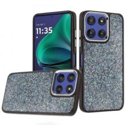 Moto G Stylus 5G 2026/2025 Crystal Glass Diamond with Metallic Buttons and Edges Hybrid Case - B