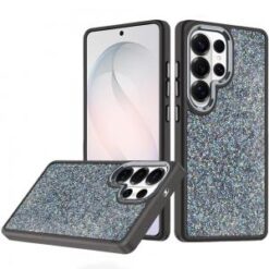 Samsung s26 Ultra Crystal Glass Diamond with Metallic Buttons and Edges Hybrid Case - Black