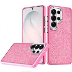 Samsung s26 Ultra Crystal Glass Diamond with Metallic Buttons and Edges Hybrid Case - Hot Pink