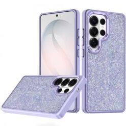 Samsung s26 Ultra Crystal Glass Diamond with Metallic Buttons and Edges Hybrid Case - Dark Purpl