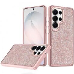 Samsung s26 Ultra Crystal Glass Diamond with Metallic Buttons and Edges Hybrid Case - Rose Gold