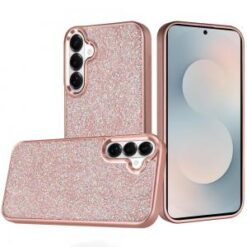 Samsung s26 Crystal Glass Diamond with Metallic Buttons and Edges Hybrid Case - Rose Gold