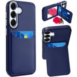 Samsung s26 Plus Card Holder with Mirror Inside PU Leather Hybrid Case - Dark Blue