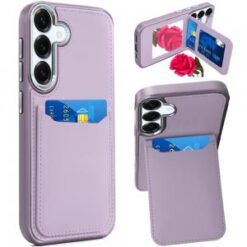 Samsung s26 Plus Card Holder with Mirror Inside PU Leather Hybrid Case - Light Purple