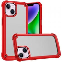 iPhone 13/14 Ultimate CaseX Transparent Hybrid Case with Metal Buttons And Camera Edges - Red