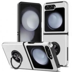Samsung Z Flip 7FE / Flip 6 CHIEF Oil Painted Magnetic Ring Stand Hybrid Case Cover - Silver