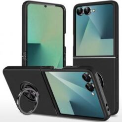 Samsung Z Flip 7 CHIEF Oil Painted Magnetic Ring Stand Hybrid Case Cover - Black