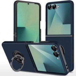 Samsung Z Flip 7 CHIEF Oil Painted Magnetic Ring Stand Hybrid Case Cover - Dark Blue