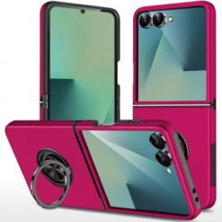 Samsung Z Flip 7 CHIEF Oil Painted Magnetic Ring Stand Hybrid Case Cover - Hot Pink