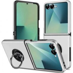Samsung Z Flip 7 CHIEF Oil Painted Magnetic Ring Stand Hybrid Case Cover - Silver
