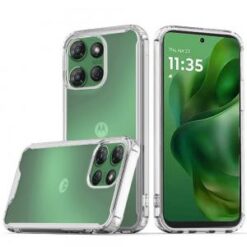 Moto G Power 2026/2025 Colored Shockproof Transparent Hard PC TPU Hybrid Case Cover - Clear/Clea