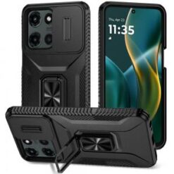 Moto G Stylus 5G 2026/2025 Complete Magnetic Metal Ring Stand Camera Protection Hybrid - Black