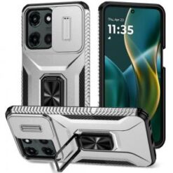 Moto G Stylus 5G 2026/2025 Complete Magnetic Metal Ring Stand Camera Protection Hybrid - Silver