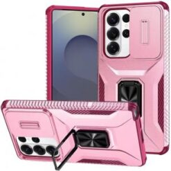 Samsung s26 Ultra Complete Magnetic Metal Ring Stand Camera Protection Hybrid - Pink+Burgundy