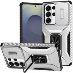 Samsung s26 Ultra Complete Magnetic Metal Ring Stand Camera Protection Hybrid - Silver