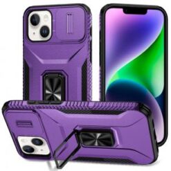iPhone 14/iPhone 13 Complete Magnetic Metal Ring Stand Camera Protection Hybrid - Purple
