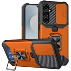 Samsung s26 Multi-Functional Card Magnetic Ring Stand Hybrid Camera Case Cover - Cosmic Orange