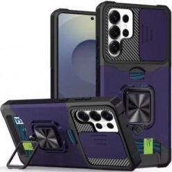 Samsung s26 Ultra Multi-Functional Card Magnetic Ring Stand Hybrid Camera Case Cover - Dark Purp