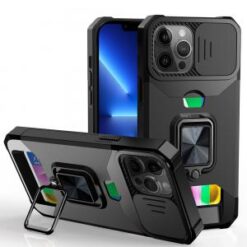 iPhone 13 Pro Multi-Functional Card Magnetic Ring Stand Hybrid Camera Case Cover - Black