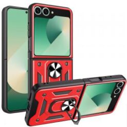 Samsung Z Flip 7 ELITE Camera Push Magnetic Ring Stand Hybrid Case Cover - Red