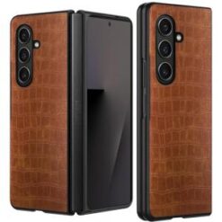 Samsung Z Fold 7 PU Vegan Leather Premium Hard Snap On Case Cover - Brown