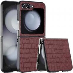 Samsung Z Flip 7FE / Flip 6 PU Vegan Leather Premium Hard Snap On Case Cover - Brown