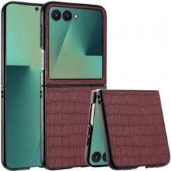 Samsung Z Flip 7 PU Vegan Leather Premium Hard Snap On Case Cover - Brown