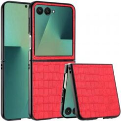 Samsung Z Flip 7 PU Vegan Leather Premium Hard Snap On Case Cover - Red