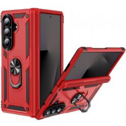 Samsung Z Fold 7 Magnetic Ring Kickstand Hybrid Case Cover - Red