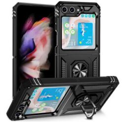 Samsung Z Flip 7FE / Flip 6 Magnetic Ring Kickstand Hybrid Case Cover - Black