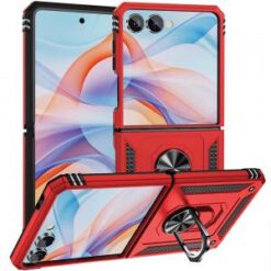 Samsung Z Flip 7 Magnetic Ring Kickstand Hybrid Case Cover - Red