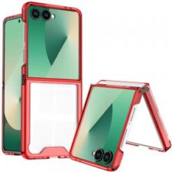 Samsung Z Flip 7 Transparent Hybrid Shockproof Case Cover - Red