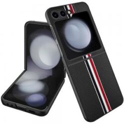 Samsung Z Flip 7FE / Flip 6 Velvet Fabric Flip Phone Premium PU Vegan Leather Cover Case - Black