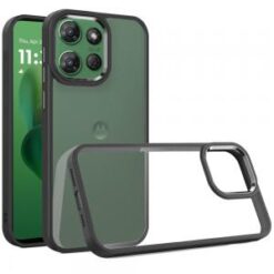 Moto G Power 2026/2025 Finest Transparent Thick Acrylic Hybrid Metal Buttons Cover Case - Black