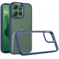 Moto G Power 2026/2025 Finest Transparent Thick Acrylic Hybrid Metal Buttons Cover Case - Blue