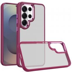 Samsung s26 Ultra Finest Transparent Thick Acrylic Hybrid Metal Buttons Cover Case - Burgundy