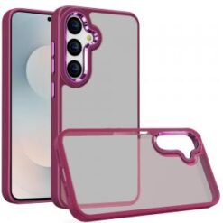 Samsung s26 Finest Transparent Thick Acrylic Hybrid Metal Buttons Cover Case - Burgundy