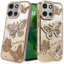 Moto G Power 2026/2025 Butterfly Freedom Shimmer Glitter Thick TPU Case Cover - Gold