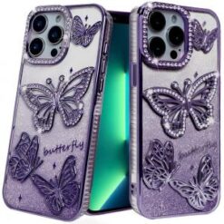 iPhone 13 Pro Butterfly Freedom Shimmer Glitter Thick TPU Case Cover - Purple